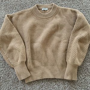 Women’s Madewell Wool & Cotton Crewneck Ribbed Sweater,  Size M, Beige